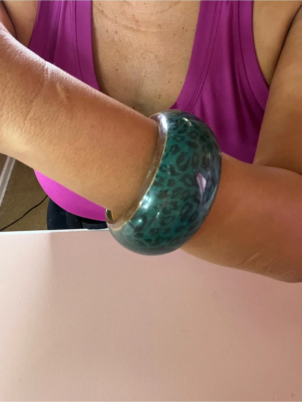 Turquoise Leopard Print Resin Bangle Bracelet
